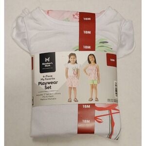 NWT Member's Mark 4 Piece Girls Playwear Set Flamingo 2T